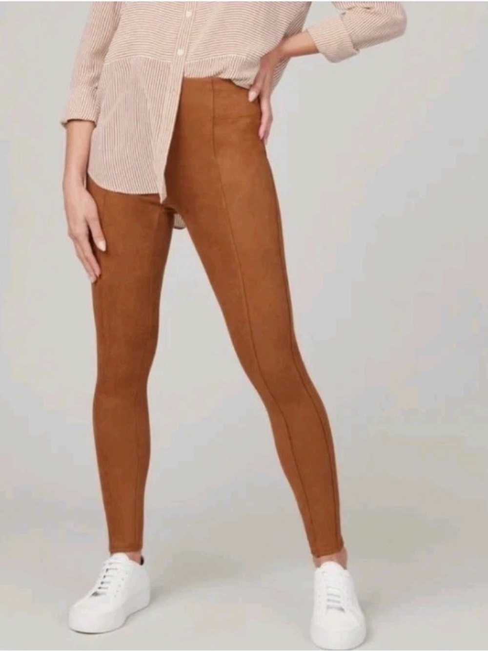 SPANX Brown Faux-Suede High-Waist Leggings